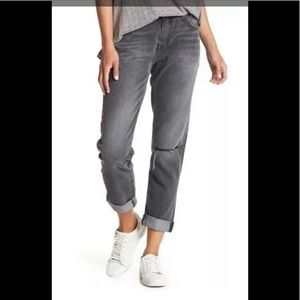 Current Elliott The Fling Boulevard Knee Slit Jeans Grey Boyfriend Distressed 26